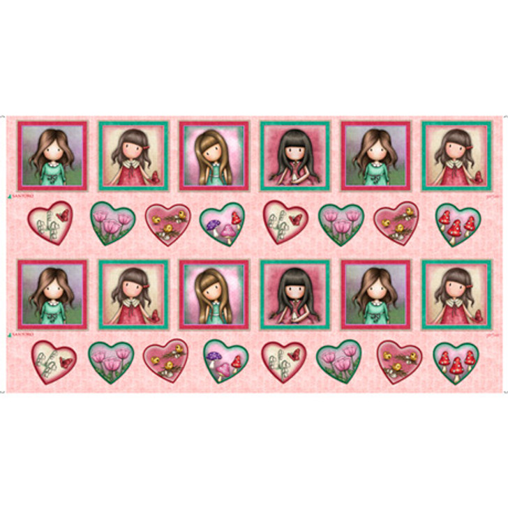 Truly Gorjuss Girls Small Picture Patches and Hearts Cotton Quilting Fabric Panel