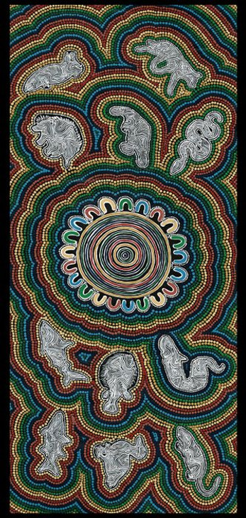 Ngurambang Aboriginal Art Dhuray 26"x56"-66cmsx142cms Cotton Linen Fabric Panel