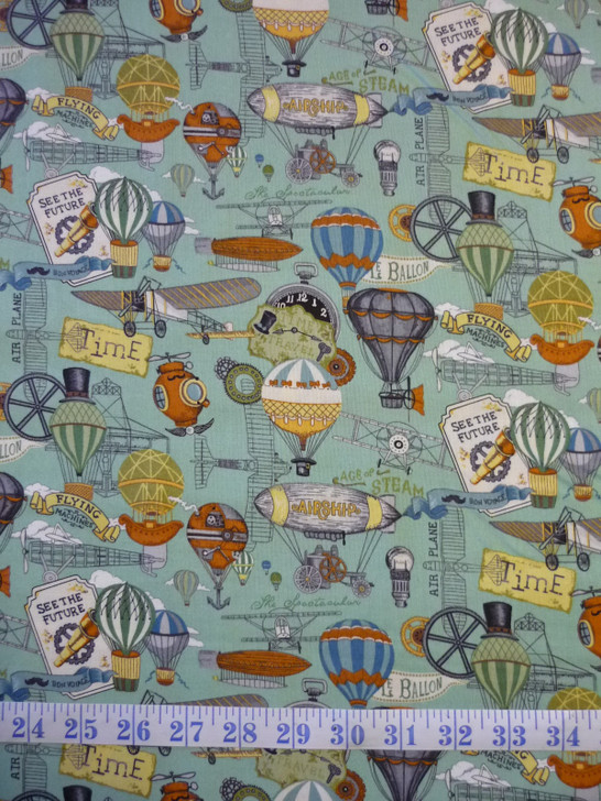 Victorian Vintage Flight Airships Balloons Cotton Quilting Fabric