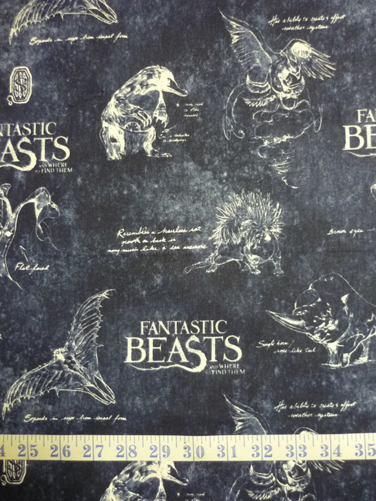 Fantastic Beasts and Where To Find Them Blue Cotton Quilting Fabric