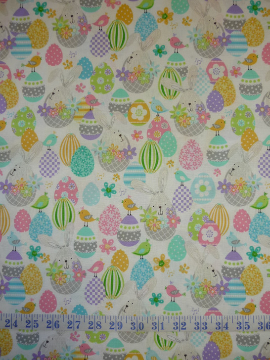 Easter Bunny baskets White Some Bunny Loves You Cotton Quilting Fabric