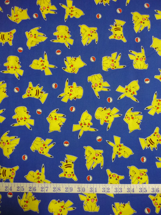 Pokemon Pikachu Toss Blue Background Cotton Quilting Fabric