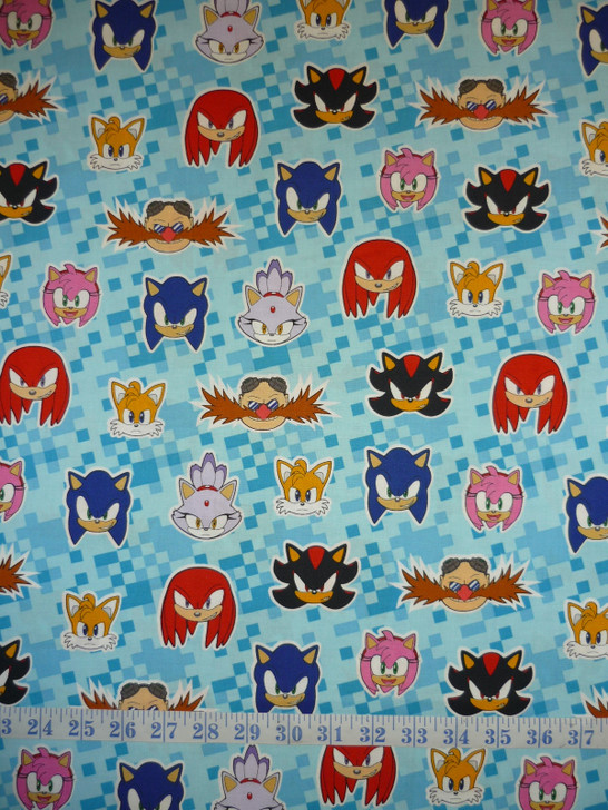 Sonic the hedgehog Faces Toss Blue Background Cotton Quilting Fabric