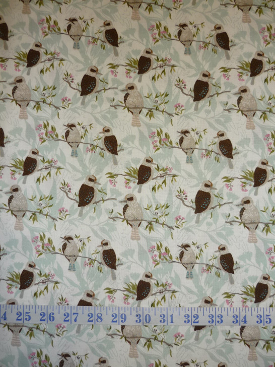 Aussie Feathered Friends Kookaburras Blue Cotton Quilting Fabric