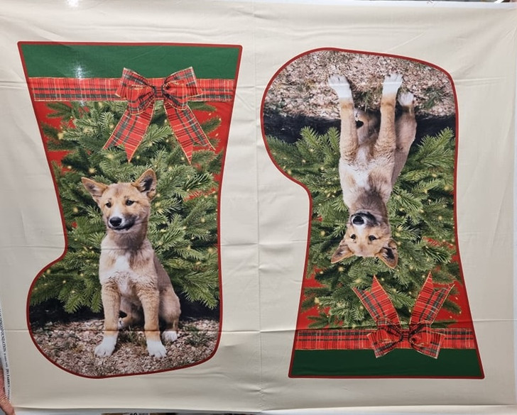 Christmas Wandi the Dingo Pup Cotton Quilting Fabric Panel