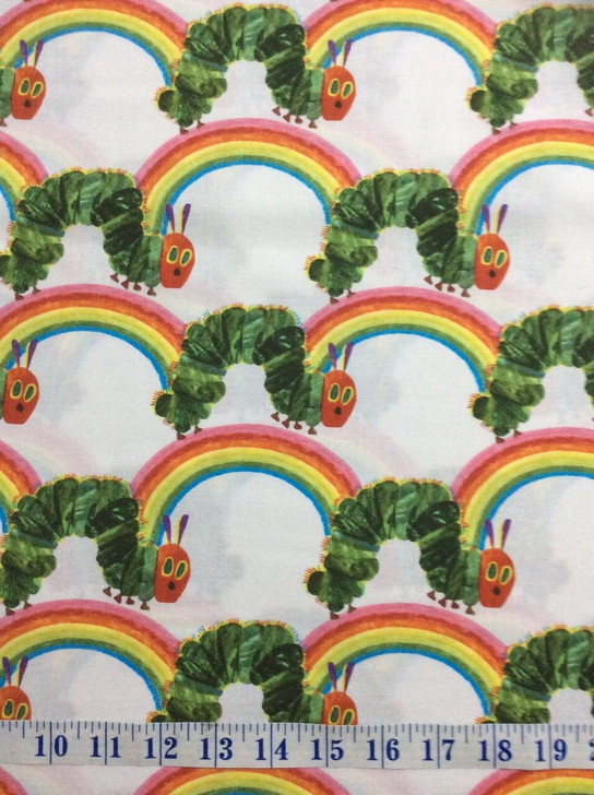 Very Hungry Caterpillar Rainbow White Cotton Quilting Fabric 75cms