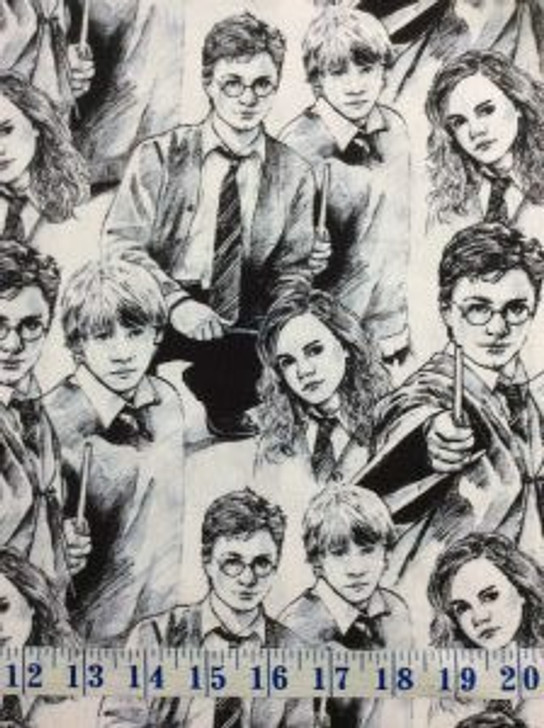 Harry Potter White Line Art Cotton Quilting Fabric