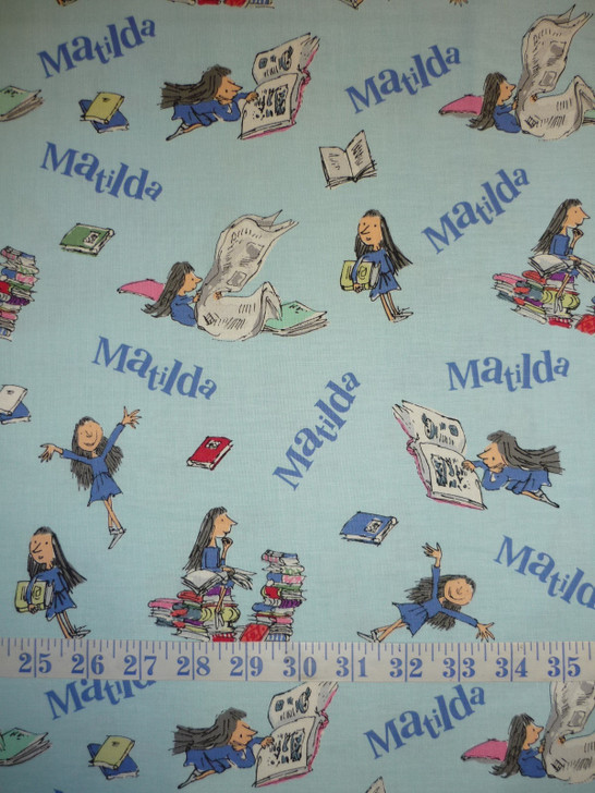 Matilda Roald Dahl Main Blue Cotton Quilting Fabric