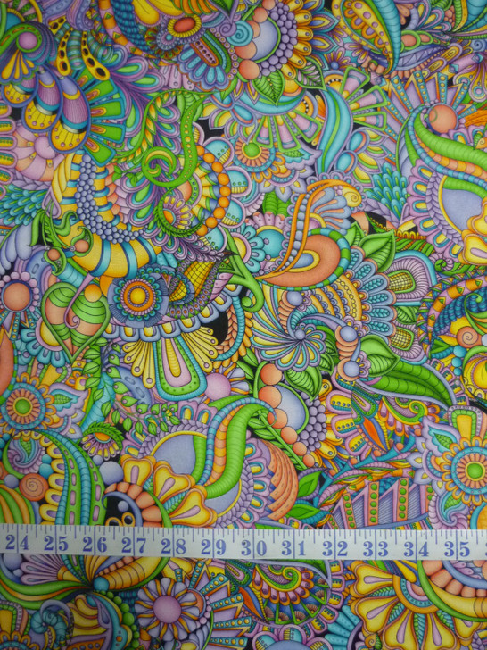 Festival Geo Packed Paisley Multi Cotton Quilting Fabric