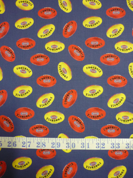 Outdoor Aussie Aussie Footy Navy Cotton Quilting Fabric