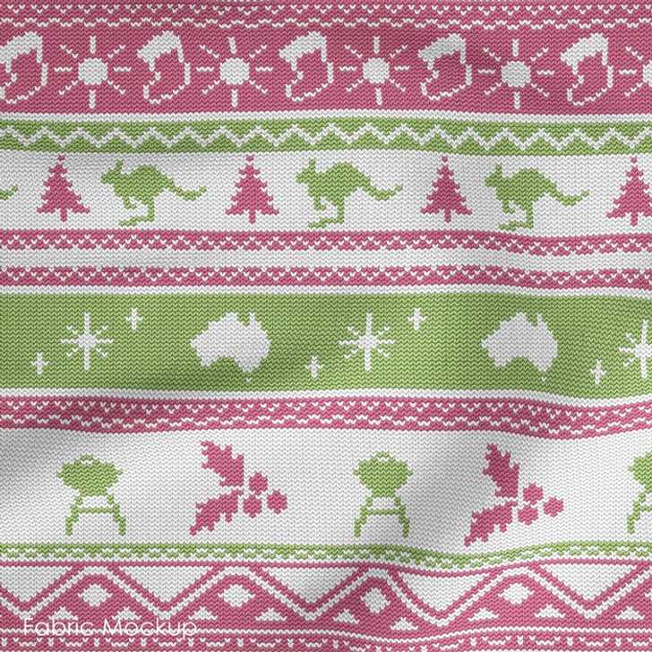 Aussie Friends Festive Fun Christmas Pink Stripe Cotton Quilting Fabric