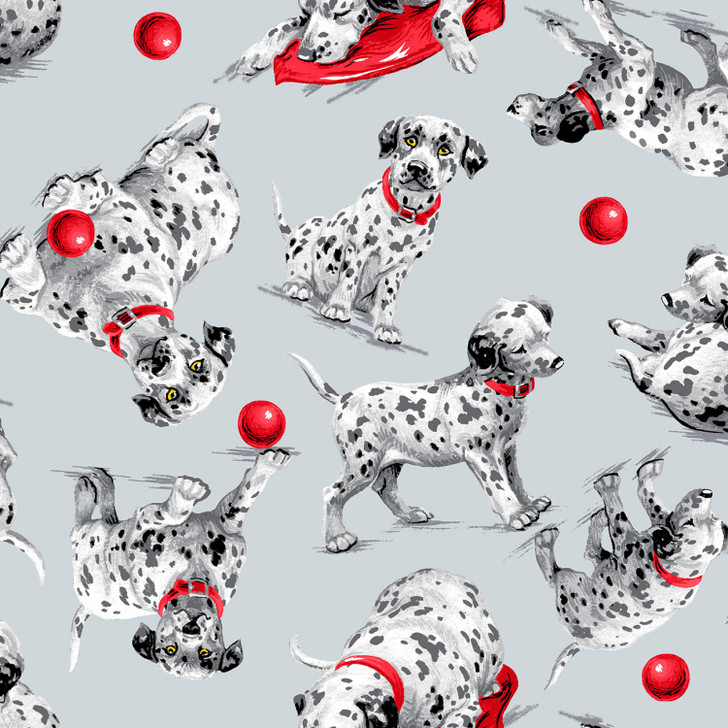 Dalmatian Dogs Grey Comfy FLANNEL Cotton Fabric