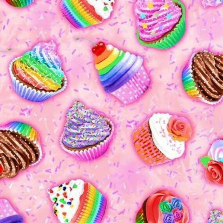 Cupcakes Sweet and Sassy Pink Cotton Quilting Fabric