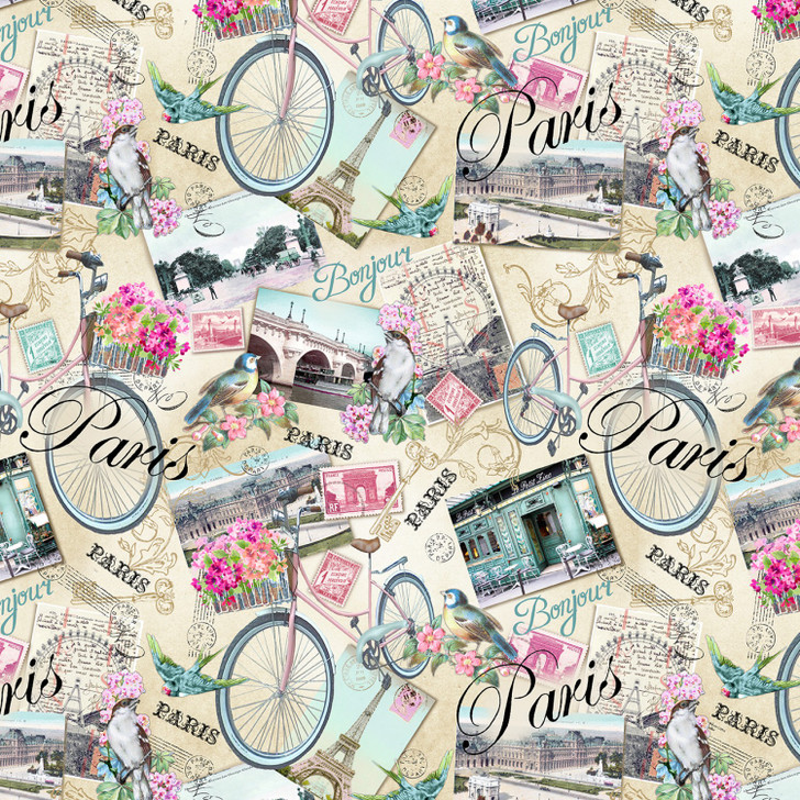 Paris Atelier Postcards Multi Cotton Quilting fabric