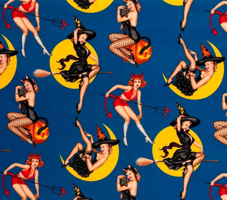 Bewitched Blue Background Pinup Collection Alexander Henry Cotton Quilting Fabric 145cms