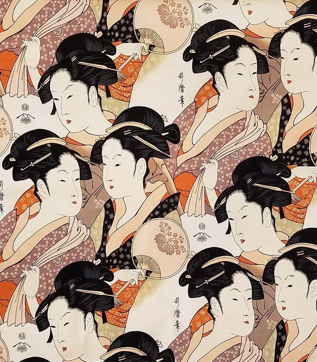 Japanese Geishas Sisters Of The Golden Temple Apricot Alexander Henry Cotton Quilting Fabric  65 cms