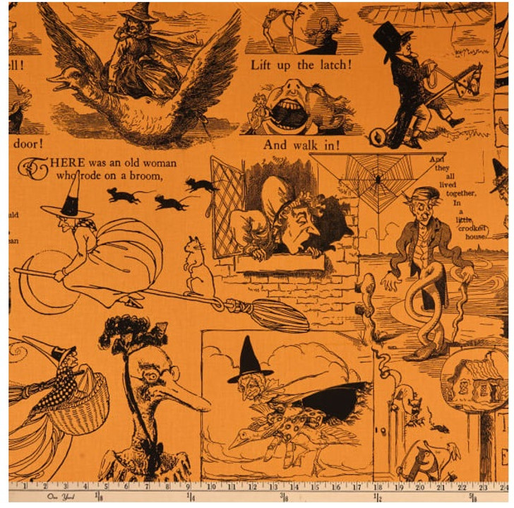 Goosetales Tall Tales Motifs Orange Cotton Quilting Fabric