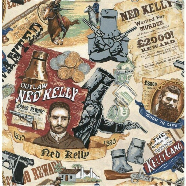 Ned Kelly Australian Bushranger Outlaw Posters Cotton Quilting Fabric  60cms