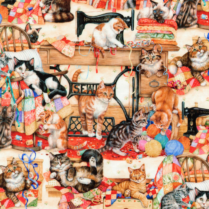 Sewing Buddies Kittens Multi Cotton Quilting Fabric