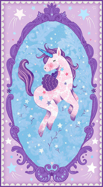 Unicorn Lilac Unicorn Kisses Cotton Quilting Fabric Panel