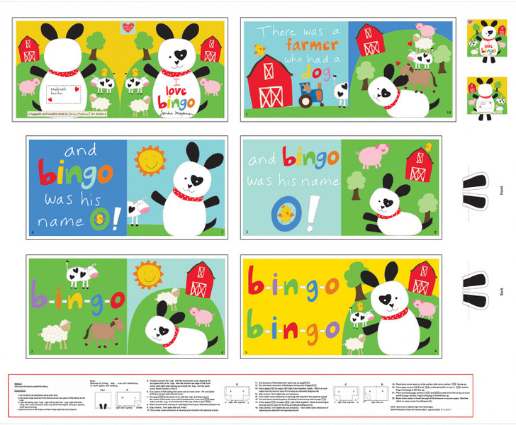 Huggable and Loveable Bingo Cotton Quilting Fabric Book Panel