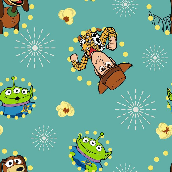 Disney Toy Story 4 Woody and Friends Toss Green Cotton Quilting Fabric