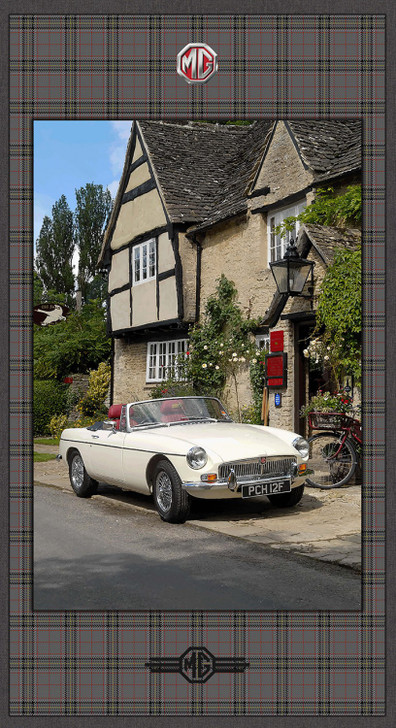 MG British Motor Cars Taupe Cotton Quilting Fabric Panel