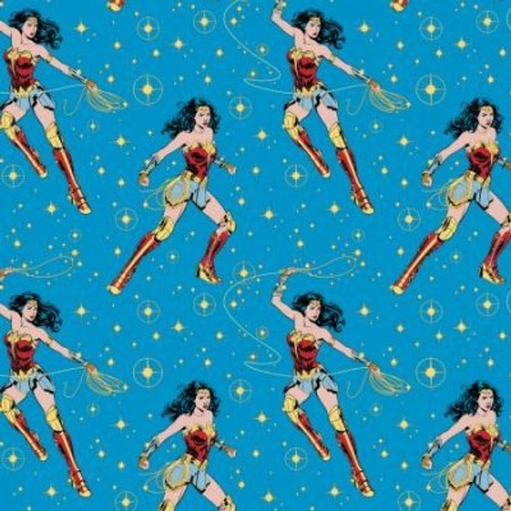 Wonder Woman 1984 Poses Blue Cotton Quilting Fabric