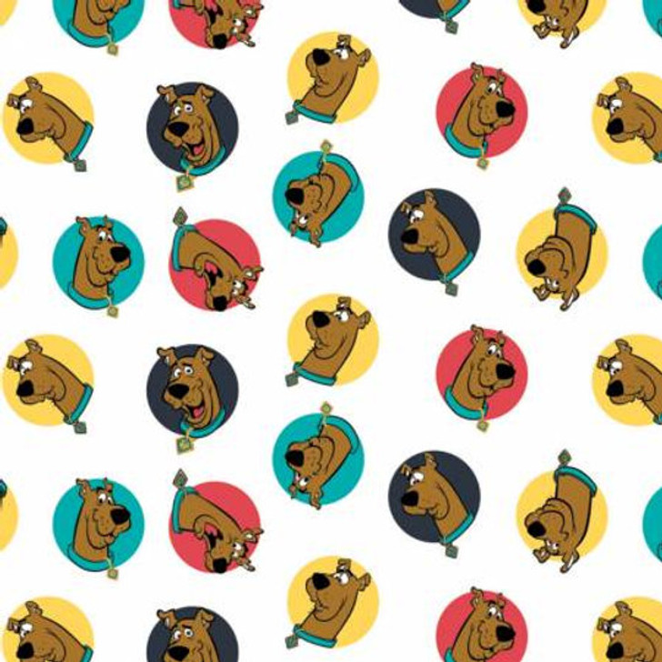 Scooby Doo Faces White Cotton Quilting Fabric