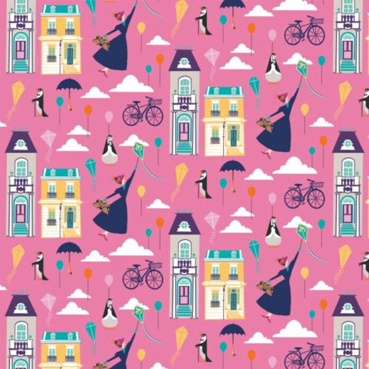 Disney Mary Poppins Returns Big Plans for Adventure Pink Cotton Quilting Fabric