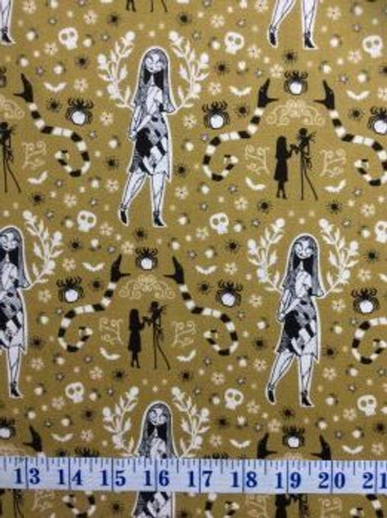 Disney Nightmare before Christmas Sally Golden Green Cotton Quilting Fabric 80cms
