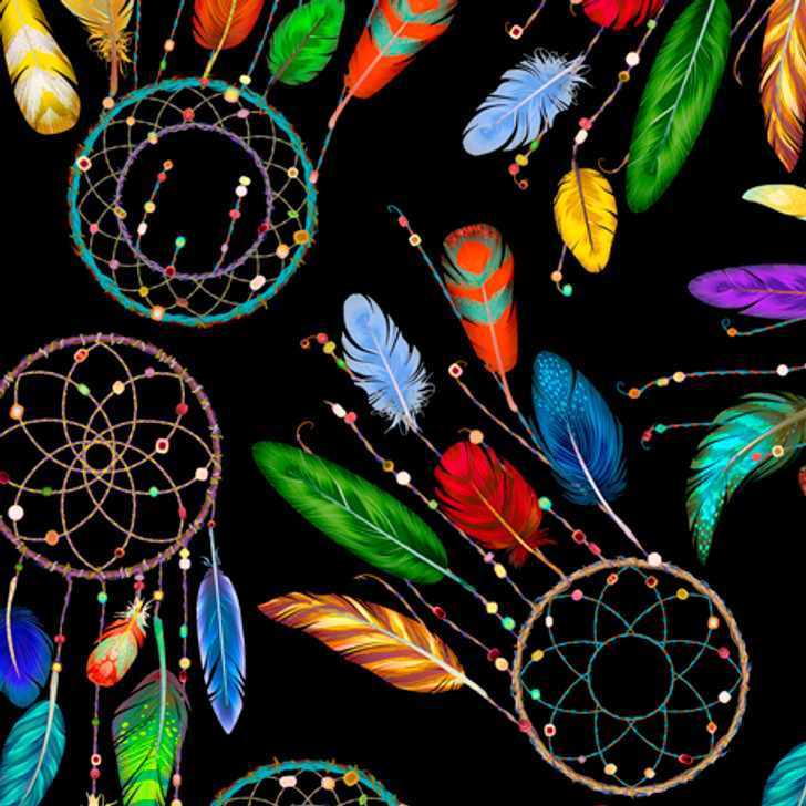 This and That V Dreamcatcher Black Cotton Quilting Fabric