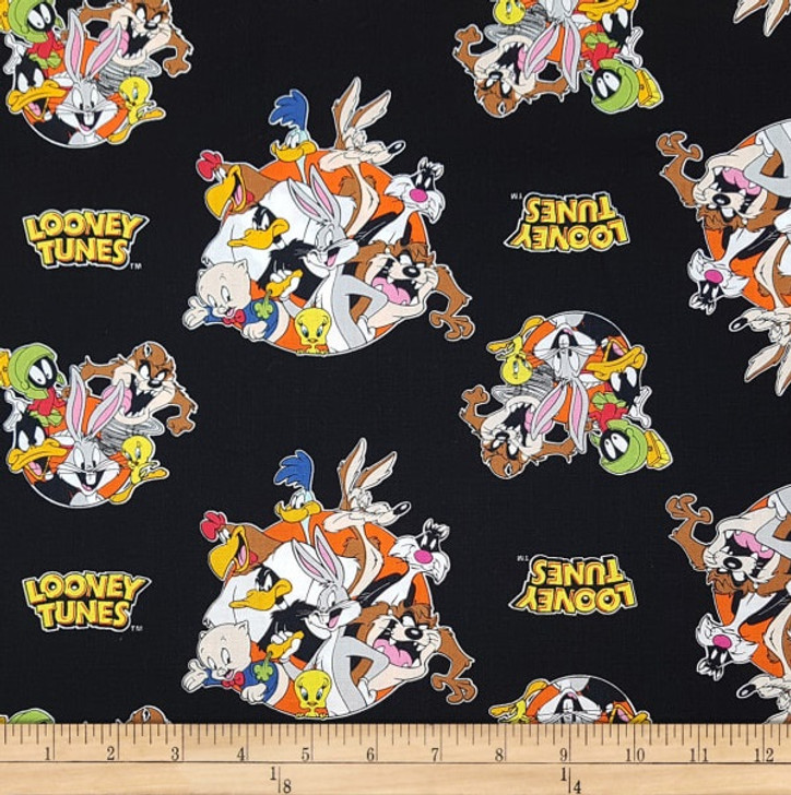 Looney Tunes That’s All Folks Black Cotton Quilting Fabric