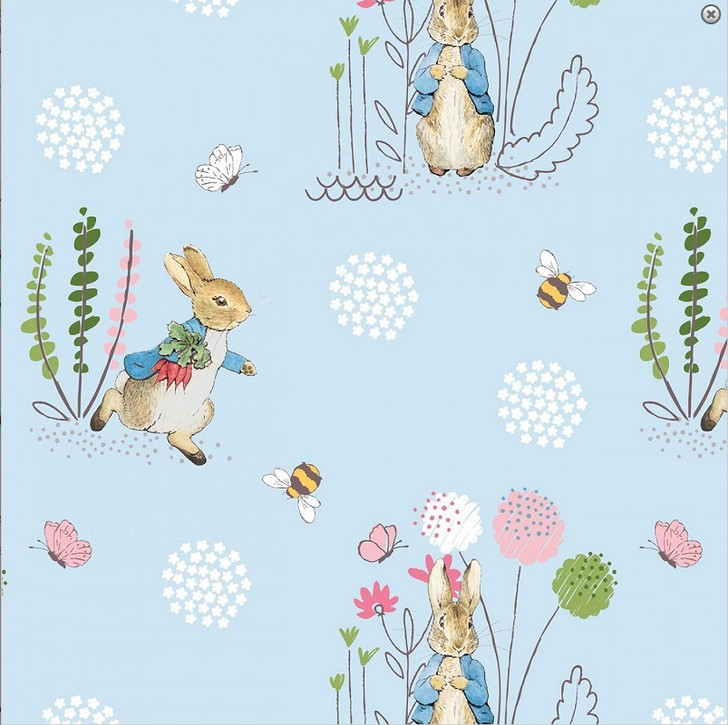 Peter Rabbit By Beatrix Potter Blue Cotton Quilting Fabric
