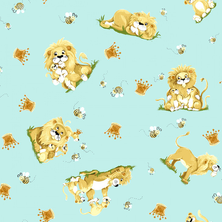 Susybee Lyon the Lion Blue Toss Cotton Quilting Fabric