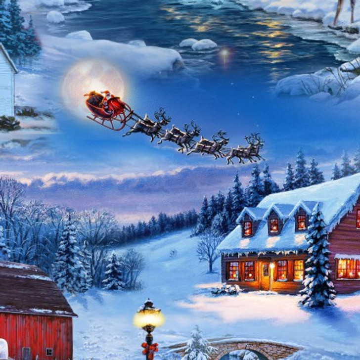 Country Christmas Scenes Santa and Reindeer Elizabeths Studio Cotton ...