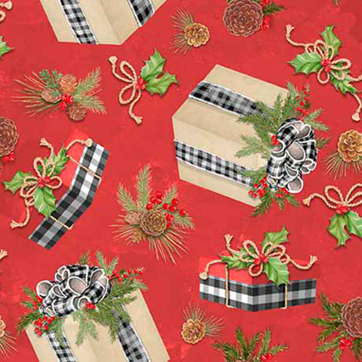 Christmas Holiday Gift Toss Red Cotton Quilting Fabric