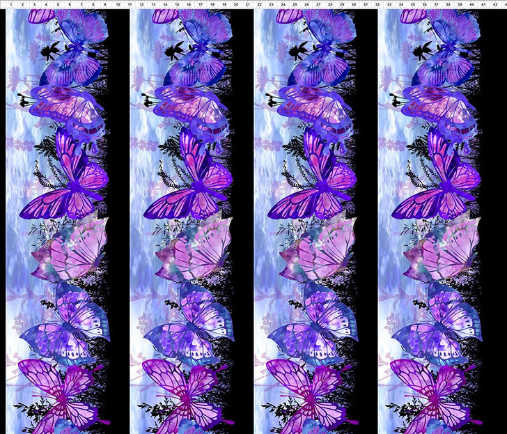 Elysian Border Butterflies Purple 1JYN-3 Cotton Quilting Fabric