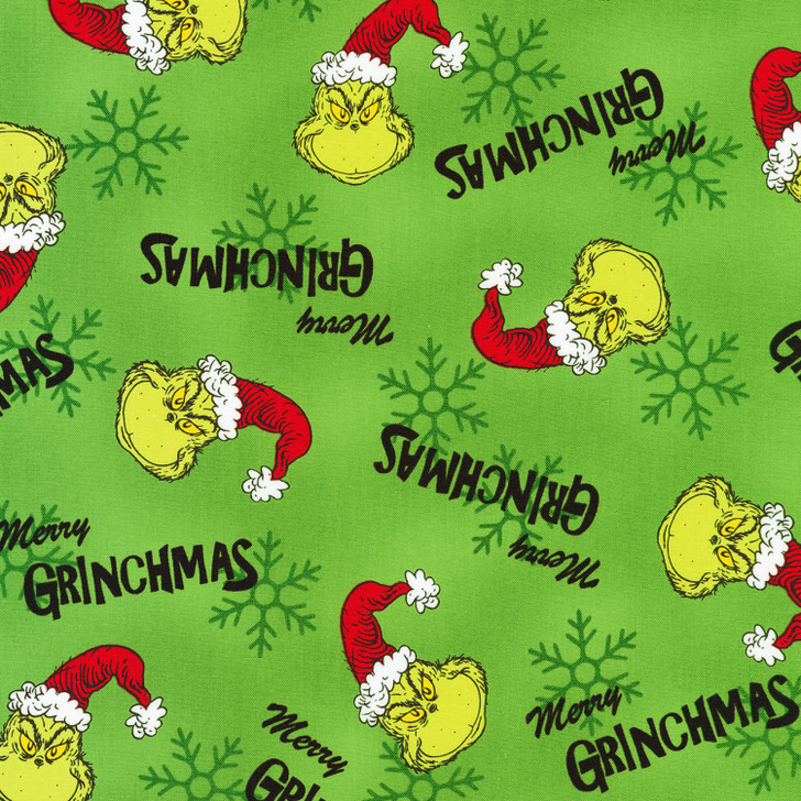 Dr Seuss How the Grinch Stole Christmas Green Cotton Quilting Fabric
