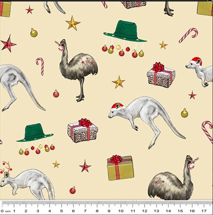 12 Days Of Christmas Downunder Australia Christmas Wear Cream 1012L Cotton Quilting Fabric