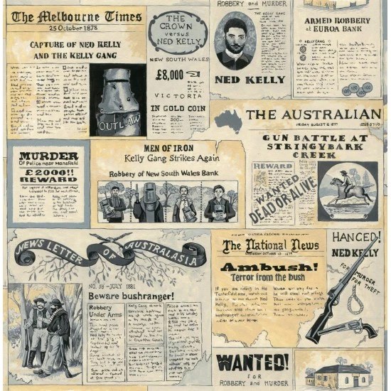 Ned Kelly Australian Bushranger Outlaw News Paper Cotton Quilting ...
