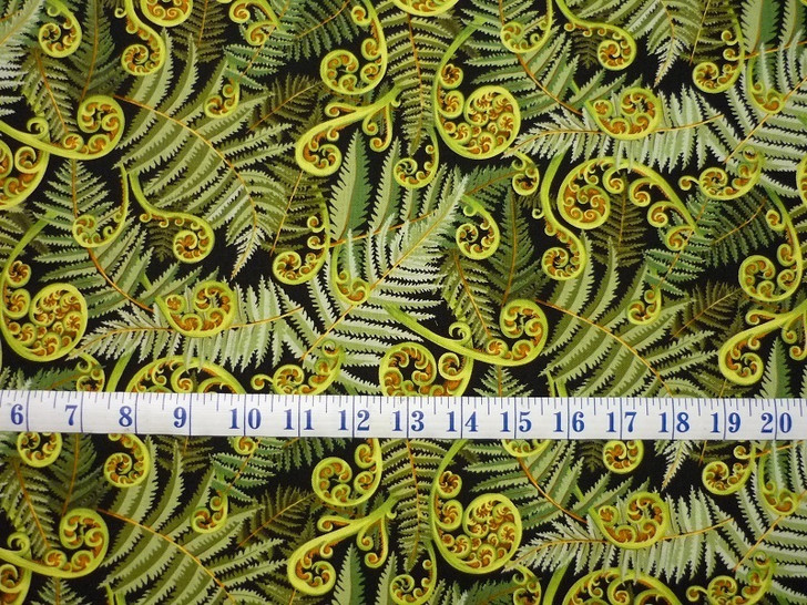 Kiwi Maori New Zealand Koru Frond Green Cotton Quilting Fabric  65 cms