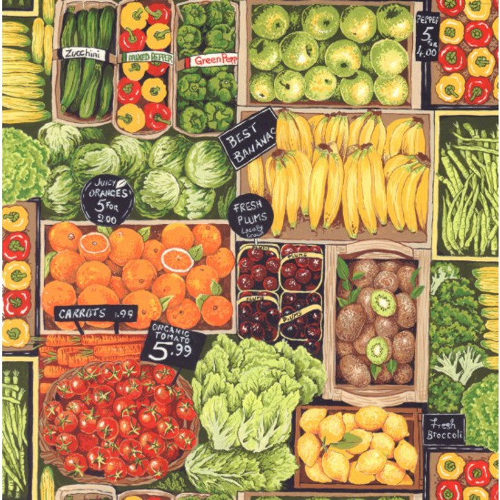 Market Fresh Fruit and Vegetables Stand Cotton Quilting Fabric