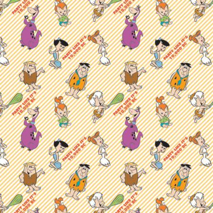 Flintstones Party On Stripes Cotton Quilting Fabric