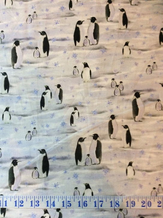 Penguins Winter Wonderland Birds Snow Wildlife Cotton Quilting Fabric 80cms