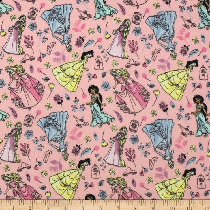 Disney Princesses Charming Pink FLANNEL Cotton Fabric