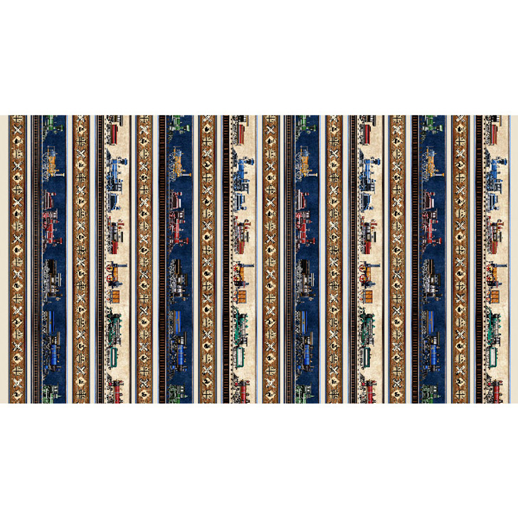Locomotion Train Stripe Beige 28670-E Cotton Quilting Fabric