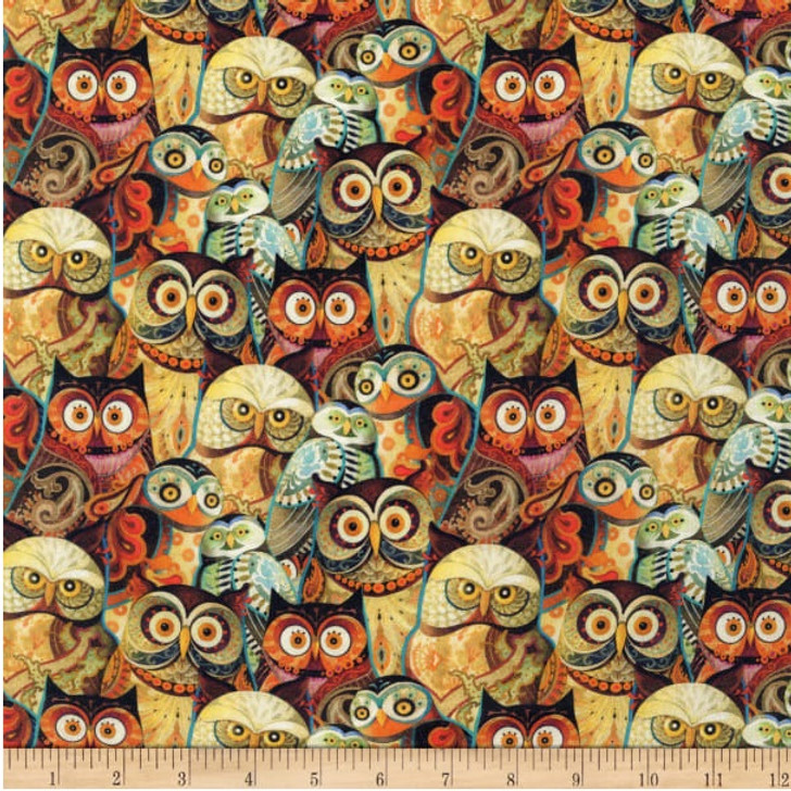 Owl Arabesque Packed Owls Brown 28582-A Cotton Quilting Fabric