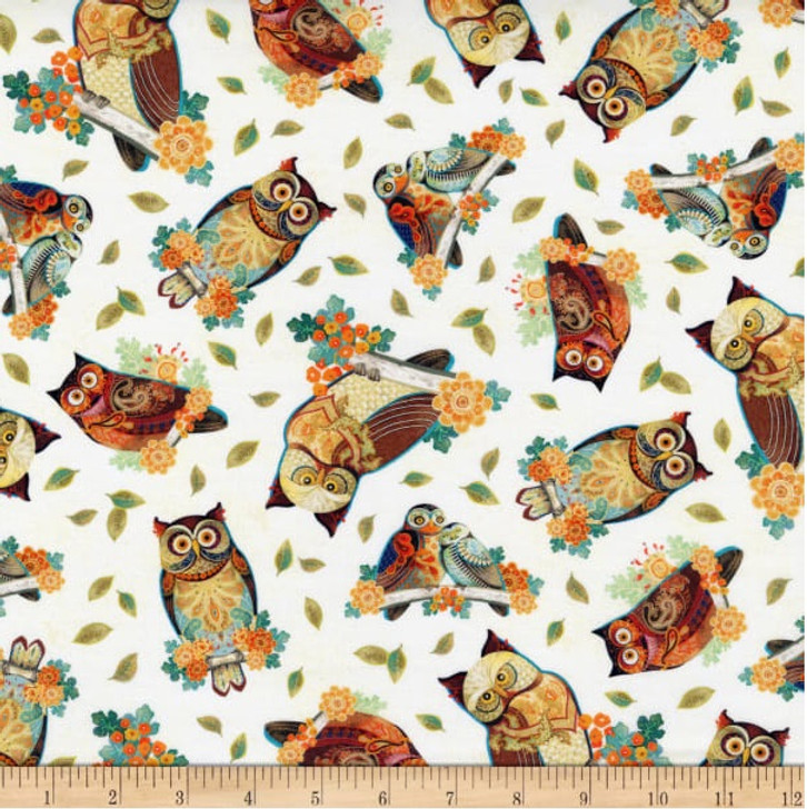 Owl Arabesque Tossed Owls Tan  28583-E Cotton Quilting Fabric