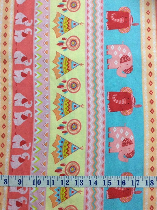 Boho Baby DreamCatcher TeePee Elephant Stripe Pink Cotton Quilting Fabric 1/2 YARD